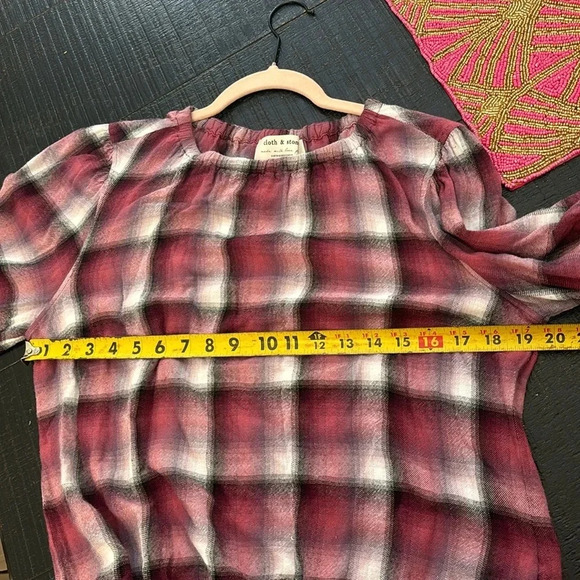 Cloth & Stone Anthropologie Glacier Plaid Elastic Cuff Blouse Raspberry Pink M - Picture 8 of 12